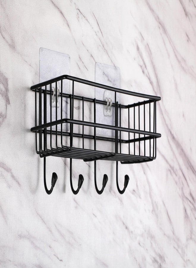 iSTAR GI Steel Self-Adhesive Multipurpose Bathroom Shelf with Hooks/Towel Holder/Rack/Bathroom Accessories-Wall Mount - (Black,Powder Coated) (Pack of 2) - Image 3